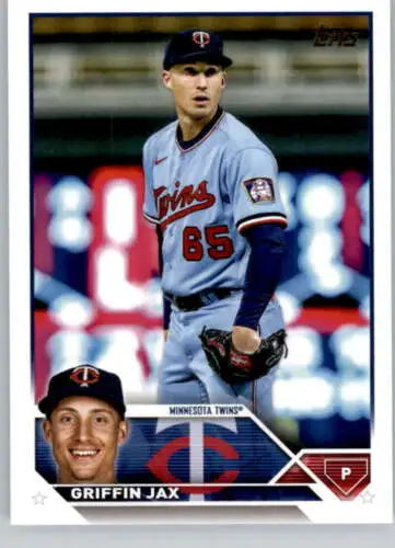 Baseball card of Griffin Jax in gray Twins uniform 85, original gloss finish