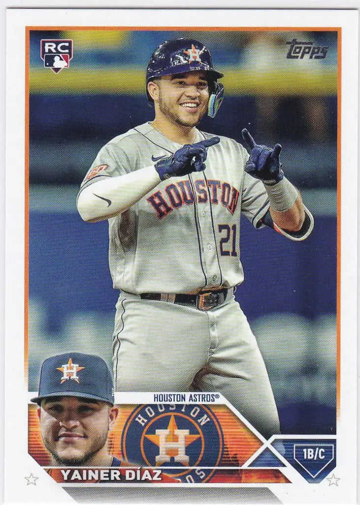 Baseball card of Yainer Diaz RC Houston Astros in gray away uniform