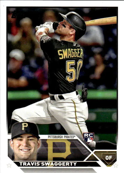 Travis Swaggerty Pittsburgh Pirates baseball card number 50 featuring SWAGGERT jersey