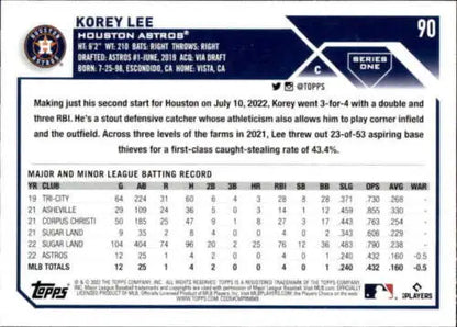 Korey Lee baseball card from 2023 Topps #90 NM-MT RC showcasing original gloss