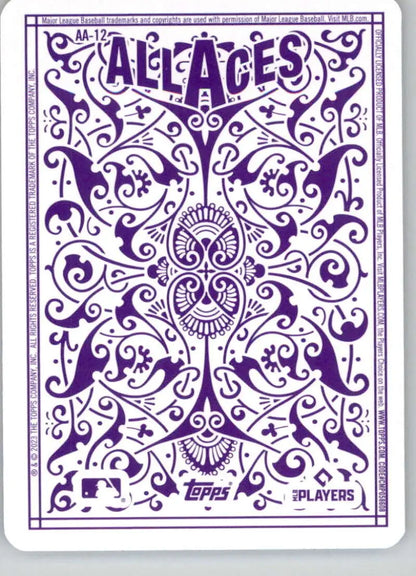 Purple and white ornamental playing card back for Shane McClanahan Tampa Bay Rays card