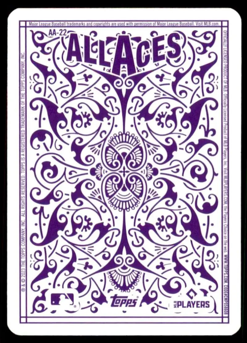 Ornate purple and white baseball card back featuring Dylan Cease and All Aces text