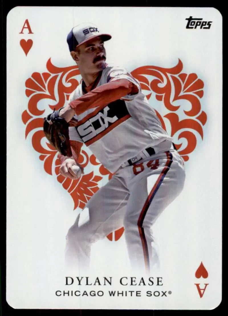 Baseball card of Dylan Cease in throwing motion with ornate red heart for White Sox fans