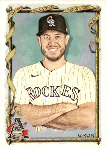 C.J. Cron in Colorado Rockies uniform with crossed arms on 2023 Topps baseball card