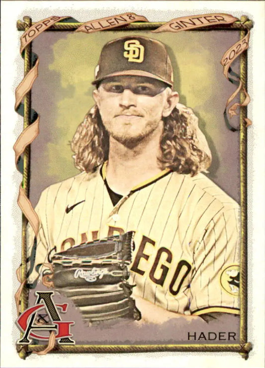 Baseball card of San Diego Padres Josh Hader in home pinstripe uniform