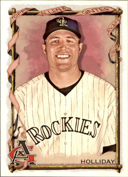 Baseball card of Matt Holliday in Colorado Rockies pinstriped uniform