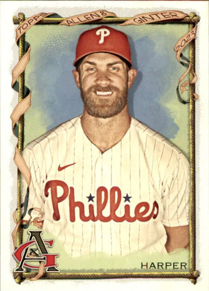 Bryce Harper smiling in a Philadelphia Phillies uniform on a baseball card