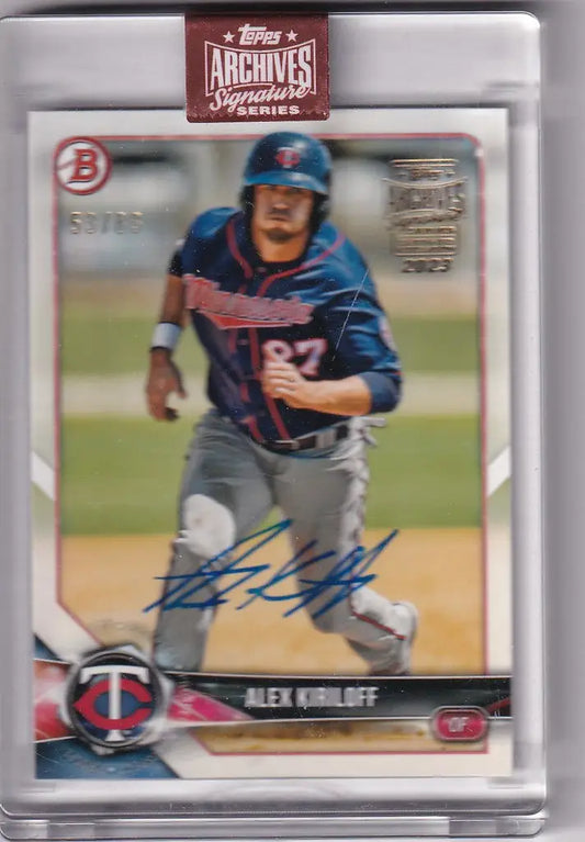 Baseball card of Alex Kiriloff in batting stance, Topps Archive Signature Auto 53/63