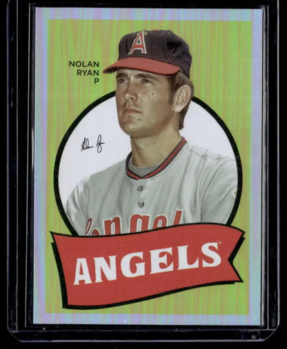 Nolan Ryan Los Angeles Angels baseball card in white uniform with red and navy cap