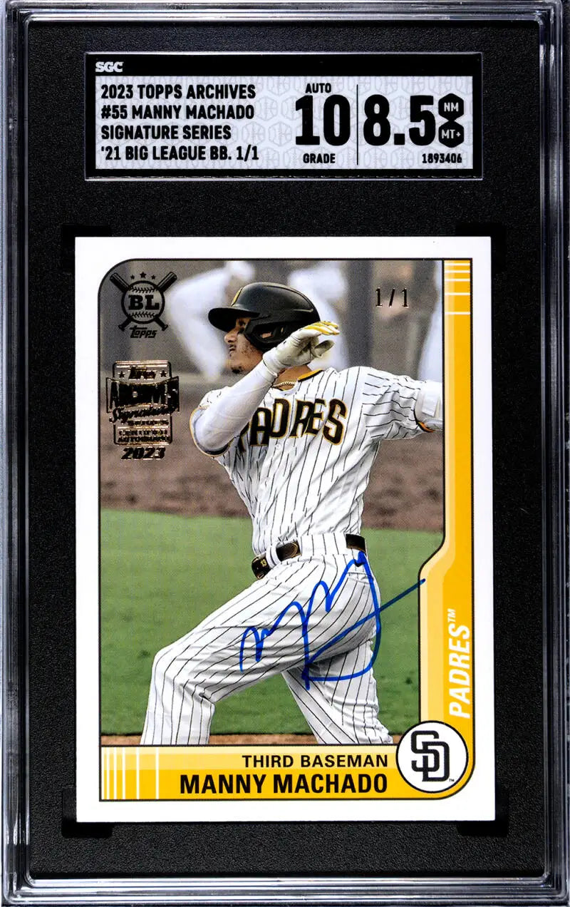 Graded San Diego Padres baseball card of Manny Machado with autograph and BGS 8.5 rating