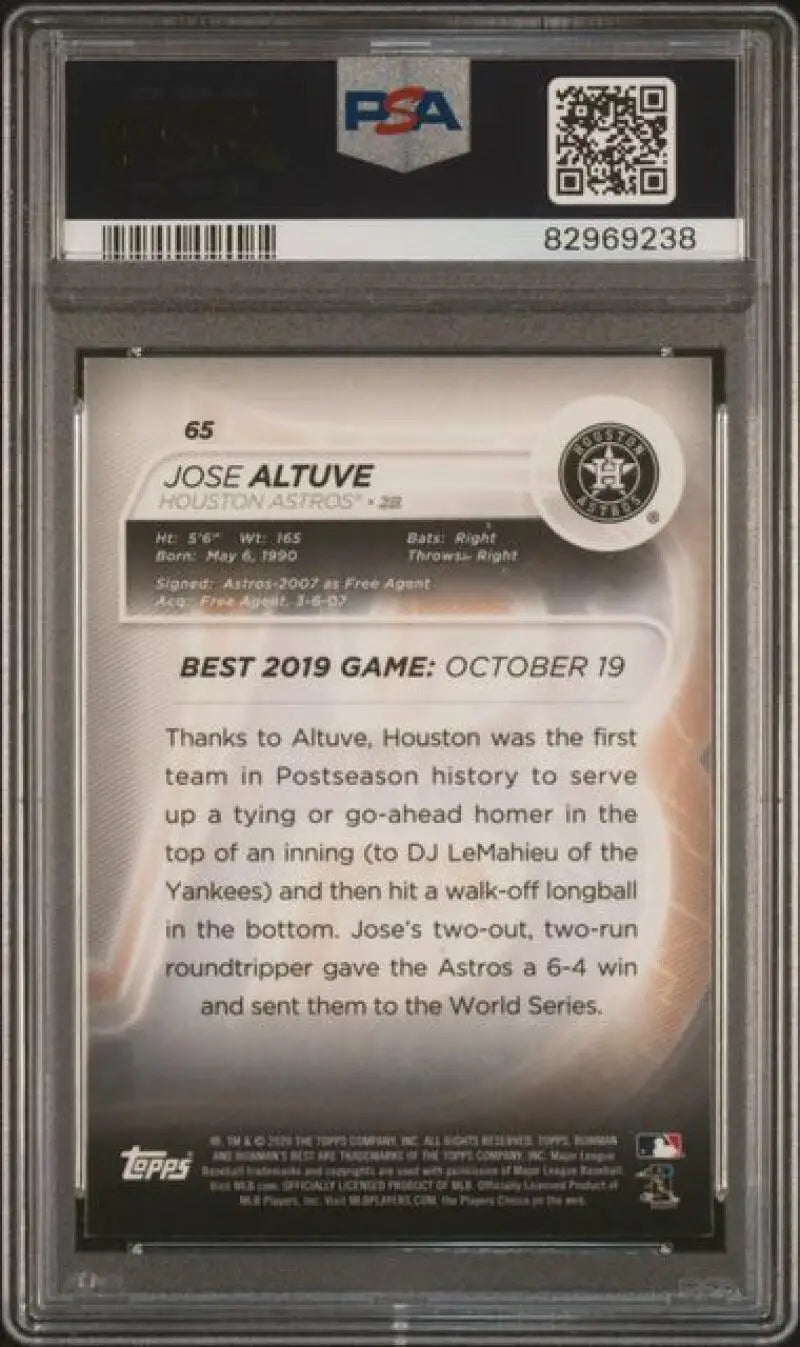 PSA-graded 2019 Houston Astros game baseball card of Jose Altuve from Topps Archives Signature