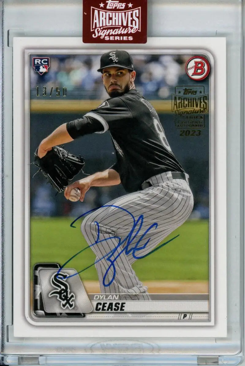 Signed 2020 Bowman Baseball Card of Dylan Cease, Chicago White Sox pitcher in action