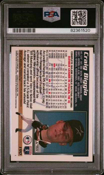 PSA-graded 2023 Topps Archives Signatures Craig Biggio card back with stats and portrait