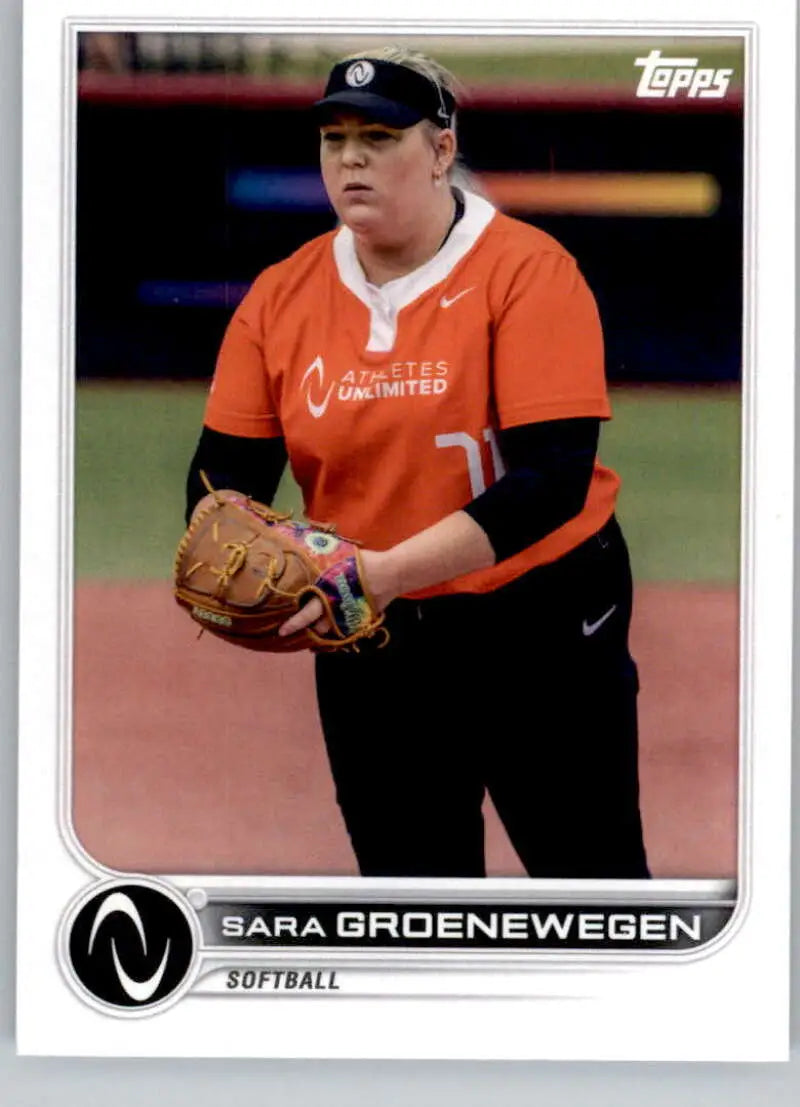 2023 Topps Athletes Unlimited card of Sara Groenewegen in orange jersey with glove