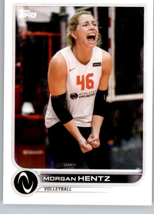 Morgan Hentz celebrates in jersey #46 on her Topps Athletes Unlimited Volleyball Card