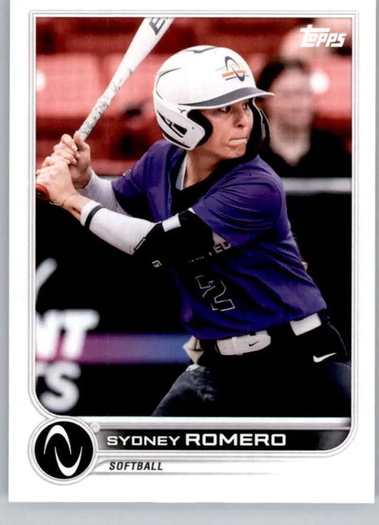 Sydney Romero in purple uniform at bat on 2023 Topps Athletes Unlimited card