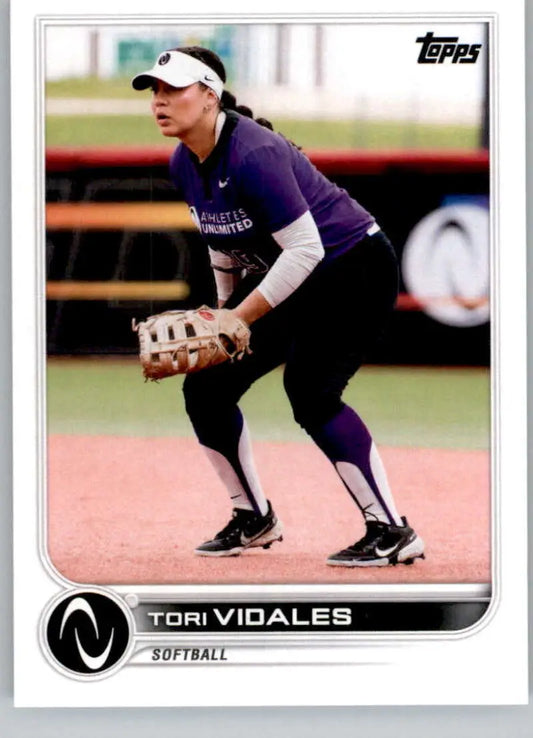 Topps Athletes Unlimited card of Tori Vidales in purple uniform fielding position