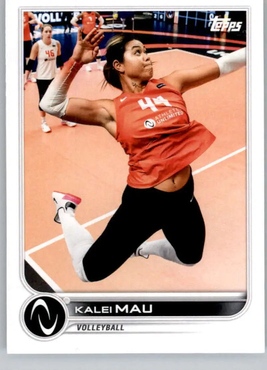 Kalei Mau leaps to hit the ball on the 2023 Topps Athletes Unlimited Volleyball Card