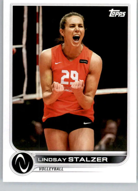 Lindsay Stalzer in a red jersey celebrating, featured in Topps Athletes Unlimited Card