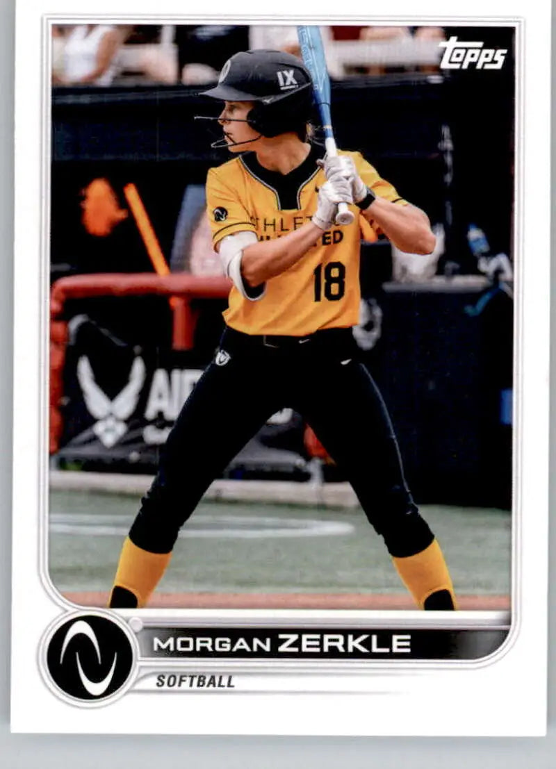 Topps Athletes Unlimited trading card of Morgan Zerkle in yellow and black uniform