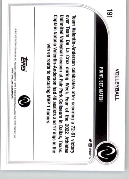 Black and white printed text on a rounded instruction page for Topps Athletes Unlimited Volleyball Card