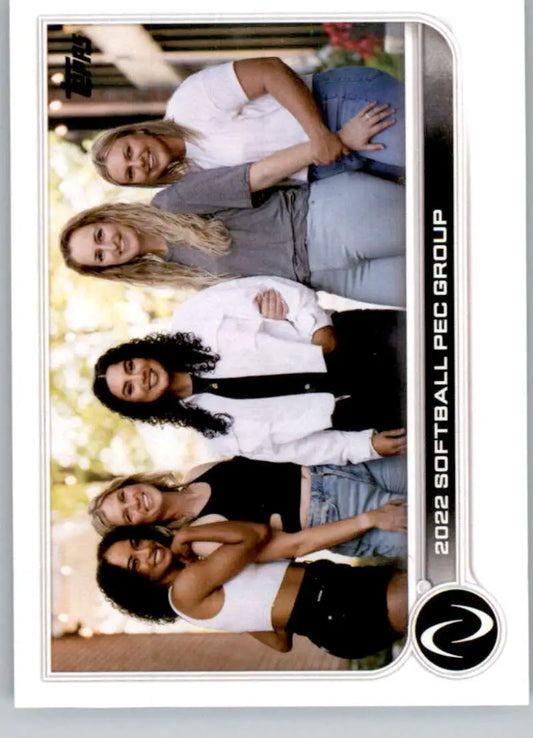 Promotional image of a pop music group featured in Topps Athletes Unlimited PEC Group Softball