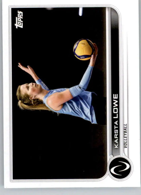 Karsta Lowe in light blue jersey reaching for the ball on Topps Athletes Unlimited card