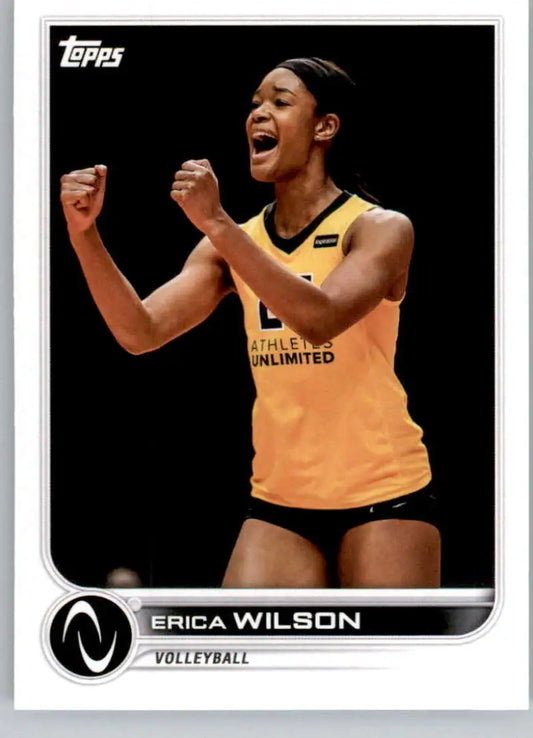 Erica Wilson celebrating in a yellow Athletes Unlimited jersey on Topps Athletes Unlimited card