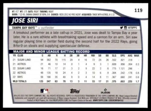 Jose Siri baseball card 2023 Topps Big League #119 original gloss NM-MT Rays