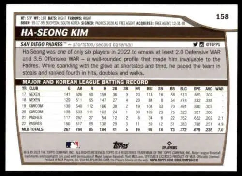 2023 Topps Big League #158 Ha-Seong Kim NM-MT Baseball Card with original gloss finish