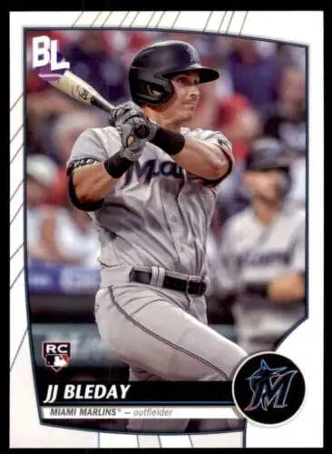 Baseball card of Miami Marlins player JJ Bleday in gray uniform from Topps Big League