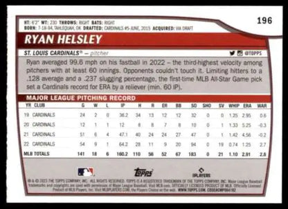 2023 Topps Big League #196 Ryan Helsley NM-MT baseball card with original gloss finish