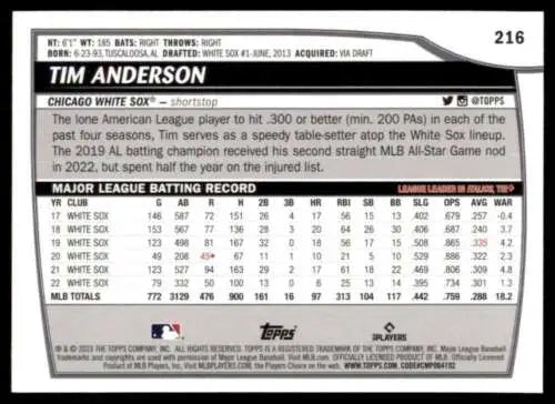 Tim Anderson baseball card from 2023 Topps Big League #216 with original gloss