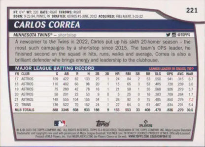 2023 Topps Big League #221 Carlos Correa baseball card with original gloss finish