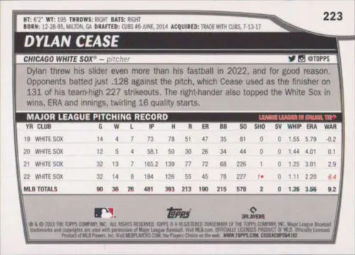 2023 Topps Big League #223 Dylan Cease baseball card with original gloss for White Sox fans