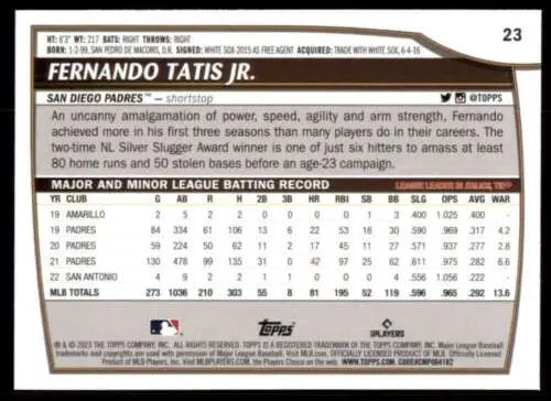 Fernando Tatis Jr. Topps Big League baseball card with original gloss from 2023 series