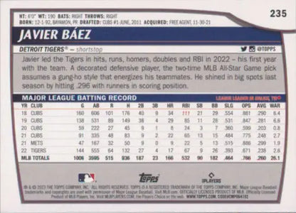 2023 Topps Big League #235 Javier Baez baseball card with original gloss for Tigers fans