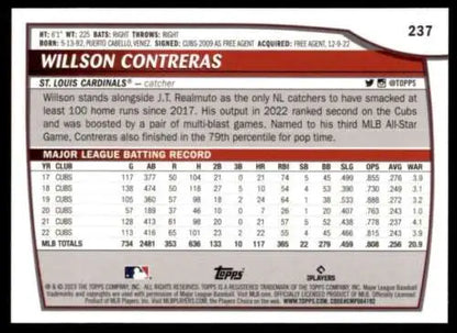 Willson Contreras baseball card from 2023 Topps Big League, original gloss, NM-MT Cardinals