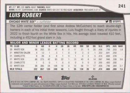 2023 Topps Big League #241 Luis Robert baseball card with original gloss from White Sox