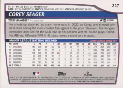 2023 Topps Big League #247 Corey Seager baseball card with original gloss NM-MT Rangers