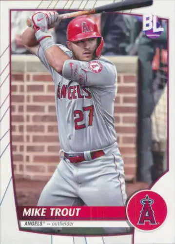 2023 Topps Big League #27 Mike Trout baseball card with original gloss featuring Angels