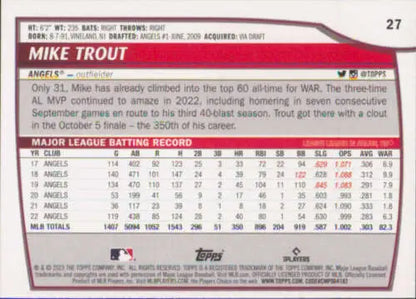 2023 Topps Big League #27 Mike Trout NM-MT Angels original gloss baseball card