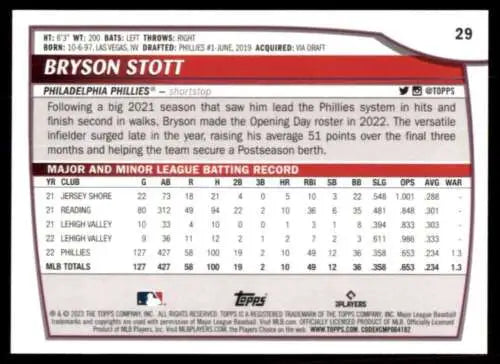 2023 Topps Big League #29 Bryson Stott baseball card with original gloss, Phillies collectible