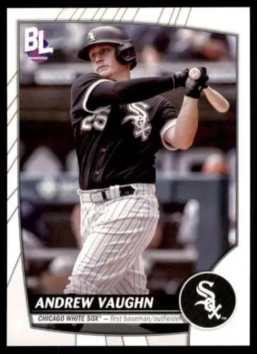 Baseball card of Andrew Vaughn in pinstriped uniform from 2023 Topps Big League series