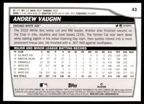 Andrew Vaughn baseball card from 2023 Topps Big League with original gloss finish