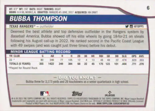 Bubba Thompson baseball card from 2023 Topps Big League original gloss NM-MT RC Rookie