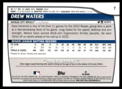 Drew Waters baseball card from 2023 Topps Big League NM-MT RC Royals original gloss