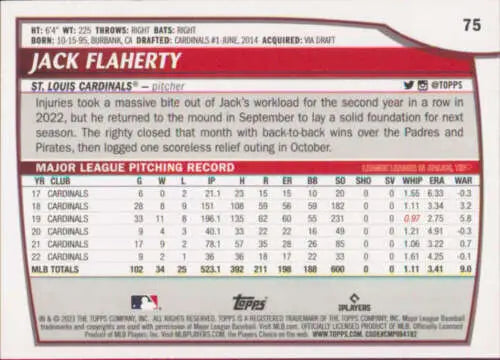 2023 Topps Big League #75 Jack Flaherty baseball card in original gloss finish