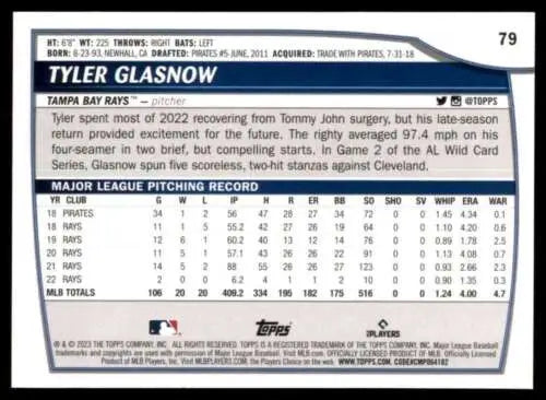 Tyler Glasnow baseball card from 2023 Topps Big League with original gloss finish