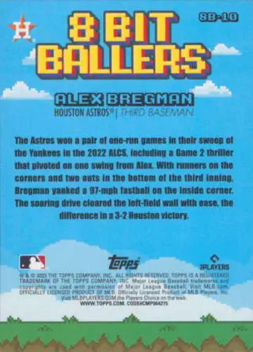 Baseball card back of 2023 Topps Big League 8-Bit Ballers Alex Bregman NM-MT Astros